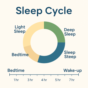 Illustration of an ideal bedroom environment for sleep with cool temperature, dim lighting, and clean bedding