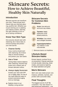 Infographic summarizing skincare secrets for healthy, beautiful skin