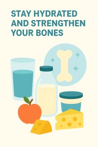 Infographic showing seniors drinking water and doing bone-strengthening exercises